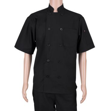 Ritz RZPMCOATBK1X Kitchen Wears 1XL (48-50) Black Short Sleeve 10 Button Poly/Cotton Poplin Chef Coat