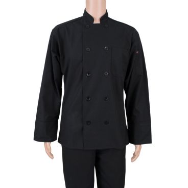 Ritz RZPPCOATBK4X Kitchen Wears 4XL (60-62) Black Long Sleeve 10 Button Poly/Cotton Poplin Chef Coat