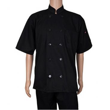 Ritz RZSSBKSM Kitchen Wears Small (36-38) Black Short Sleeve 10 Button Cotton Poly Twill Chef Coat
