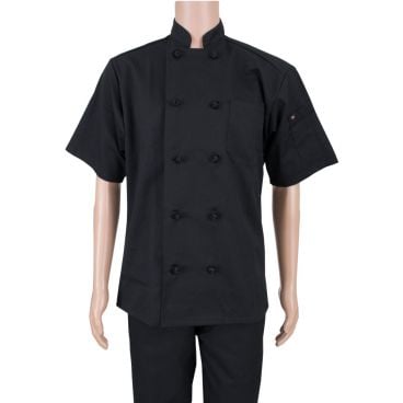 Ritz RZSSKBBK4X Kitchen Wears 4XL (60-62) Black Short Sleeve 10-Knot Button Cotton Poly Twill Chef Coat