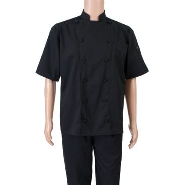 Ritz RZSSMBBK3X Kitchen Wears 3XL (56-58) Black Short Sleeve 12 Button Cotton Poly Twill Chef Coat