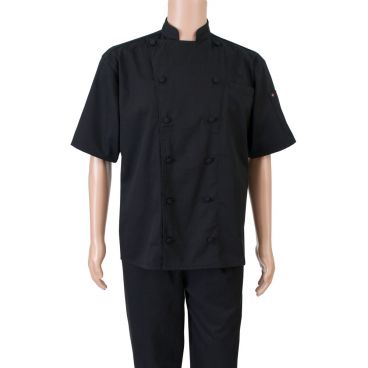 Ritz RZSSMBBKLG Kitchen Wears Large (44-46) Black Short Sleeve 12 Button Cotton Poly Twill Chef Coat