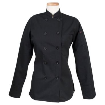 Ritz RZWWCOATBKM Kitchen Wears Medium Black Long Sleeve 10 Button Poly/Cotton Twill Women's Chef Coat