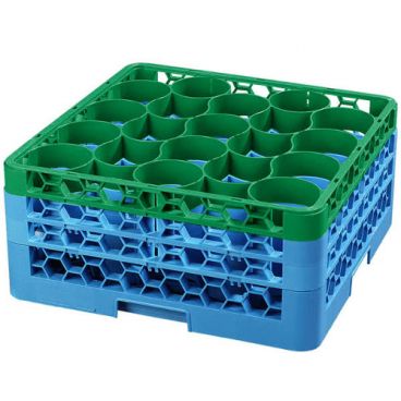Carlisle RW20-2C413 OptiClean NeWave 20 Compartment Glass Rack, Green Color-Coded with 3 Extenders