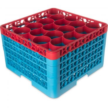 Carlisle RW20-4C410 OptiClean NeWave 20 Compartment Glass Rack, Red Color-Coded with 5 Extenders