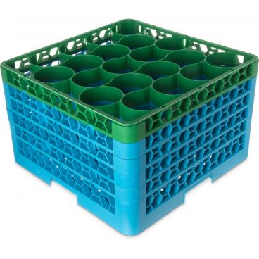 Carlisle RW20-4C413 OptiClean NeWave 20 Compartment Glass Rack, Green Color-Coded with 5 Extenders