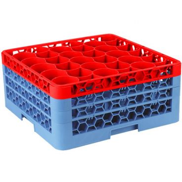 Carlisle RW30-2C410 OptiClean NeWave 30 Compartment Glass Rack, Red Color-Coded with 3 Extenders