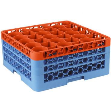 Carlisle RW30-2C412 OptiClean NeWave 30 Compartment Glass Rack, Orange Color-Coded with 3 Extenders
