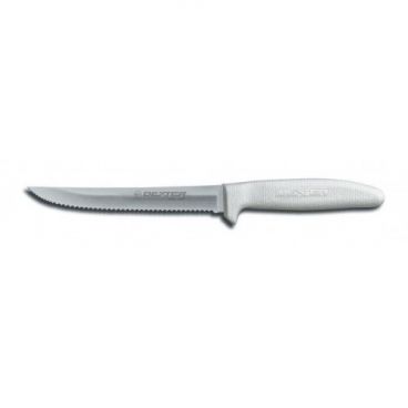 Dexter Russell 13303 Sani-Safe 6" Scalloped Utility Slicer with High-Carbon Steel Blade and White Handle