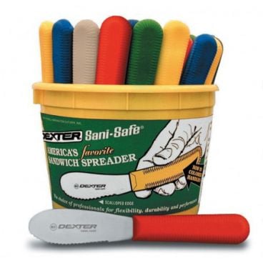 Dexter Russell 18553 48 Count Bucket of Multi-Colored Handle Scalloped Spreaders