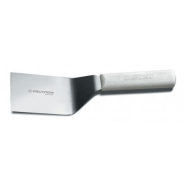 Dexter Russell 19853 Sani-Safe 4" x 3" Stainless Steel Hamburger Turner with White Handle