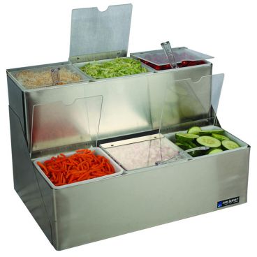 San Jamar B6706INL 2 Tier EZ-Chill 6 Pan Condiment Holder with Individual Notched Lids
