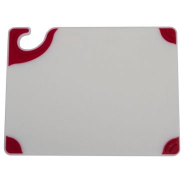 San Jamar CBGW152012RD 15" x 20" x 1/2" Saf-T-Grip White Cutting Board with Red Grip Corners