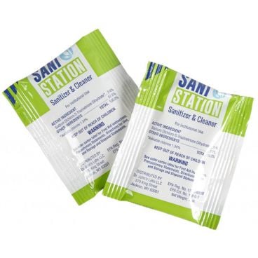 San Jamar SANIS05WS-100 Pre-Portioned 1/2 oz Sani Station Sanitizer And Cleaner Packet For SANIKITVE, SANIKIT5 and SANIKITHANG Sani Stations With Chlorine Test Strips And 2 Spray Bottle Lables