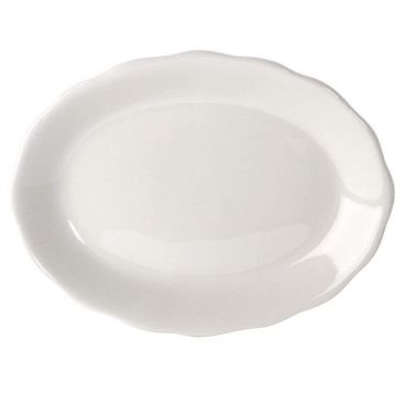 CAC China SC-12 Seville 9-5/8" American White Ceramic Scallop Edge Oval Platter