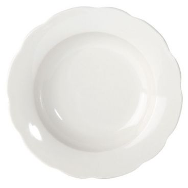 CAC China SC-3 Seville 10 Oz. American White Ceramic Scalloped Edge Soup Plate