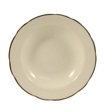 CAC China SC-3B Seville 10 Oz. American White Ceramic Scalloped Edge Soup Plate With Black Band