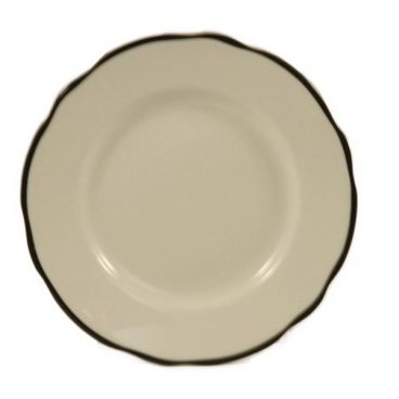 CAC China SC-5B Seville 5-1/2" American White Ceramic Scalloped Edge Plate With Black Band