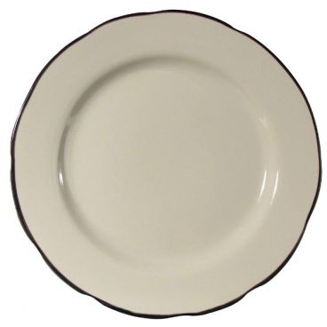 CAC China SC-8B Seville 9" American White Ceramic Scalloped Edge Plate With Black Band