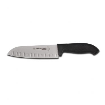 Dexter-Russell SG144-7GEB-PCP 7" Sofgrip Santoku Knife with High-Carbon Steel Blade and Black Rubber Handle