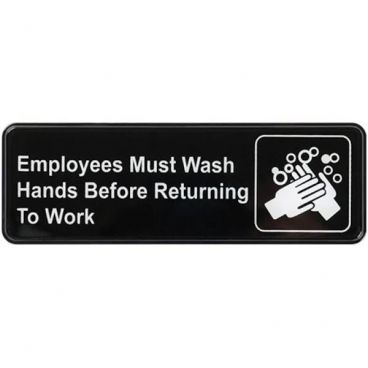 Winco SGN-322 Employees Must Wash Hands Before Returning to Work Sign - Black and White, 9" x 3"