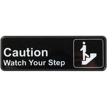 Winco SGN-326 Caution, Watch Your Step Sign - Black and White, 9" x 3"