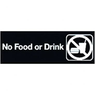Winco SGN-333 No Food Or Drink Sign - Black and White, 9" x 3"