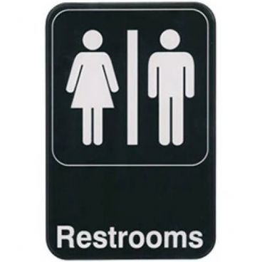 Winco SGN-603 Restrooms Sign - Black and White, 9" x 6"