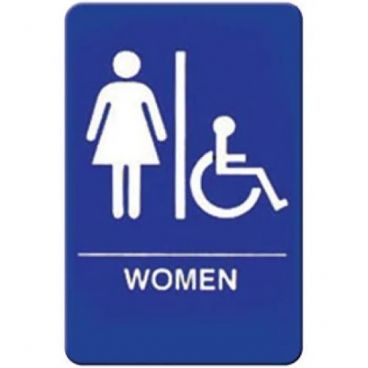Winco SGN-651B Handicap Accessible Women's Restroom Sign - Blue and White, 9" x 6"