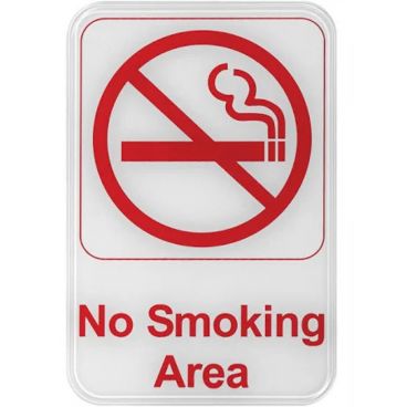 Winco SGN-684W No Smoking Area Sign - Red and White, 9" x 6"