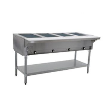 Eagle SHT4-LP 63-1/2” Stainless Steel Four-Well Liquid Propane Hot Food Table With Undershelf - 14,000 BTU
