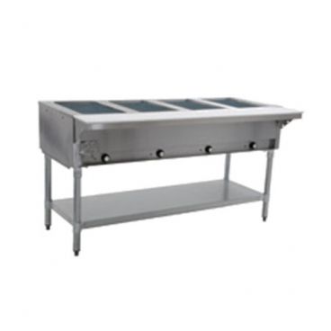 Eagle SHT4-NG 63-1/2” Stainless Steel Four-Well Natural Gas Hot Food Table With Undershelf - 14,000 BTU