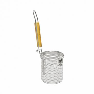 Thunder Group SLNS553 Stainless Steel 5" x 5 1/4" Round Noodle Skimmer with Wood Handle