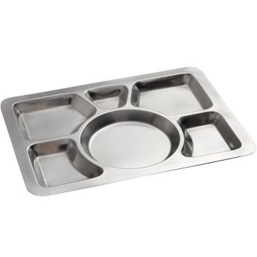 Winco SMT-1 15 1/2" x 11 1/2" Stainless Steel 6 Compartment Mess Tray