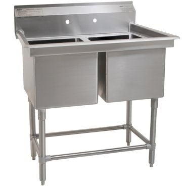 Empura BPS-1530-2-FC BPFC Series 35" Wide 2 Compartment 16/304 Stainless Steel Sink With 15" x 15" x 14" Deep Bowls Without Drainboard