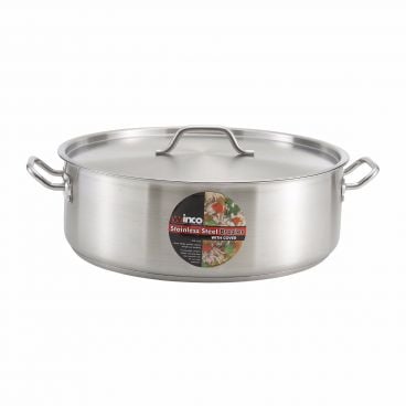 Winco SSLB-8 8 Qt. 11" x 5.13" Stainless Steel Brazier with Cover and Tri-Ply Bottom