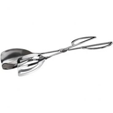 Winco ST-10S Slotted And Solid Spatula 10" Long Mirror Finish Stainless Steel Scissor-Style Salad Tongs