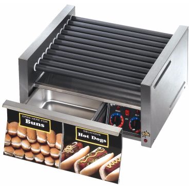 Star Grill Max 50CBD 50 Hot Dog Electric Roller Grill with Chrome Plated Rollers and Bun Drawer - 120V