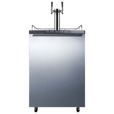 Summit SBC635M7SSHHTWIN 33.5" x 23.63" x 25.5" Stainless Steel Black Draft Beer Dispenser with Dual Tap System - 5.6 Cu. Ft, 115 Volts