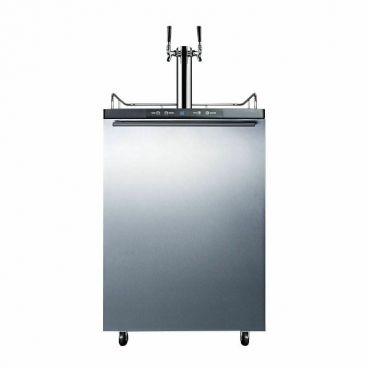 Summit SBC635MBISSHHTWIN 33.5" x 24" x 25.88" Black Stainless Steel Draft Beer Dispenser with Dual Tap System - 5.6 Cu. Ft, 115 Volts