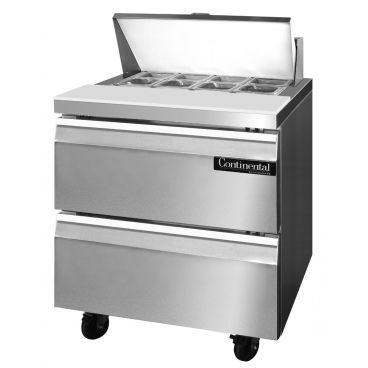 Continental Refrigerator SW32N8-D 32" Standard Top Sandwich/Salad Prep Refrigerator With 2 Drawers And 8 Pan Capacity, 115 Volts