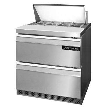 Continental Refrigerator SW32N8-FB-D 32" Front Breathing Standard Top Sandwich/Salad Prep Refrigerator With 2 Drawers And 8 Pan Capacity, 115 Volts