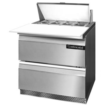 Continental Refrigerator SW32N8C-FB-D 32" Front Breathing Cutting Top Sandwich/Salad Prep Refrigerator With 2 Drawers And 8 Pan Capacity, 115 Volts