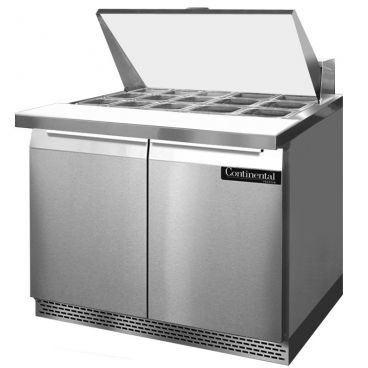 Continental Refrigerator SW36N15M-FB 36" Front Breathing Mighty Top Sandwich/Salad Prep Refrigerator With 2 Solid Doors And 15 Pan Capacity, 115 Volts