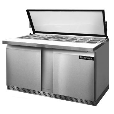 Continental Refrigerator SW60N24M-HGL-FB 60" Front Breathing Mighty Top Hinged Glass Lid Sandwich/Salad Prep Refrigerator With 2 Doors And 24 Pan Capacity, 115 Volts