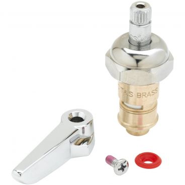 T&S Brass 012446-25 RTC Hot ADA Compliant Chrome-Plated Brass Cerama Cartridge With Check-Valve, 2 3/16" Long Lever Handle, Red Index And Screw