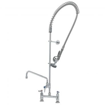 T&S Brass B-0123-ADF12-B Deck-Mount 8 Inch Centers EasyInstall Overhead Spring Pre-Rinse Unit With 44 Inch Hose And B-0107 1.15 GPM Spray Valve And 062X 12 Inch Swivel Nozzle