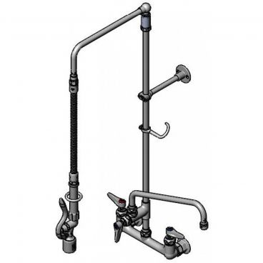 T&S Brass B-0131-ADF12-BC Wall-Mount 8 Inch Center EasyInstall Overhead Swivel Pre-Rinse Unit With 20 Inch Hose And B-0107-C 0.65 GPM Spray Valve And 062X 12 Inch Swivel Nozzle