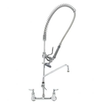 T&S Brass B-0133-12-CR-B Easy Install 8" Wall Mounted Pre-Rinse Unit with 6" Wall Bracket on 8" Centers & 44" Stainless Steel Hose - 1.15 GPM, with 12" Add-On Faucet