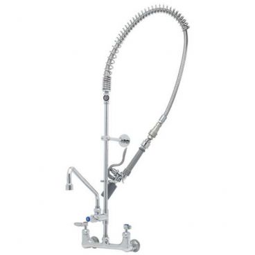 T&S Brass B-0133-14CRQJST Wall-Mount 8 Inch Centers EasyInstall Overhead Spring Pre-Rinse Unit With 44 Inch Hose And B-0107-J 1.07 GPM Spray Valve And 063X-V22 14 Inch Swing Nozzle With Vandal Resistant 2.2 GPM Aerator